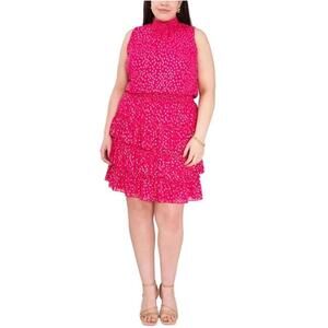 MSK Women's Smocked Waist Pink 2X Deja Vu’s metallic pink dotted Dress NEW #C